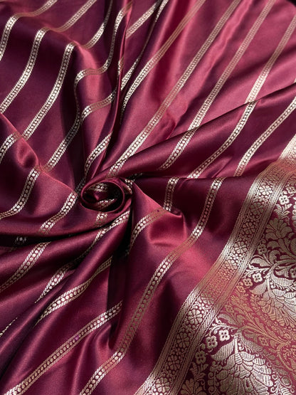 Wine Floral Boota With Floral Border Mashru Silk Saree MSM-81