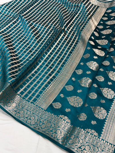 Rama Flower Booti Pure Caramel Silk Saree