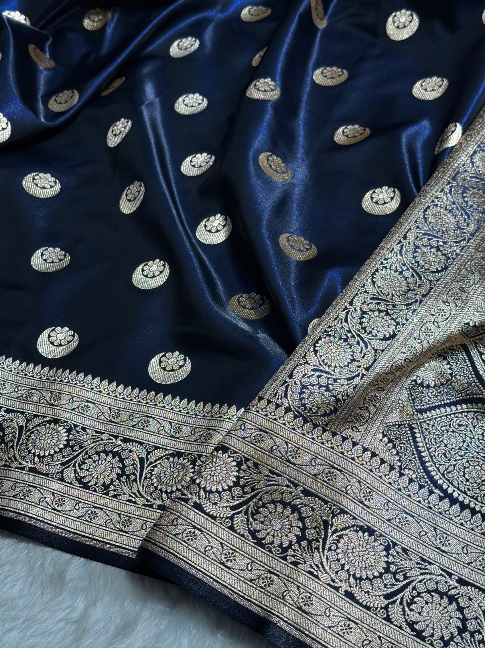 Navy Blue Chand Tara Satin Silk Saree SS04