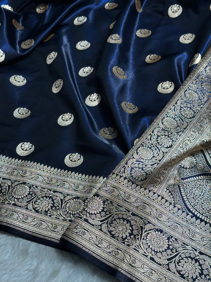 Navy Blue Chand Tara Satin Silk Saree SS04