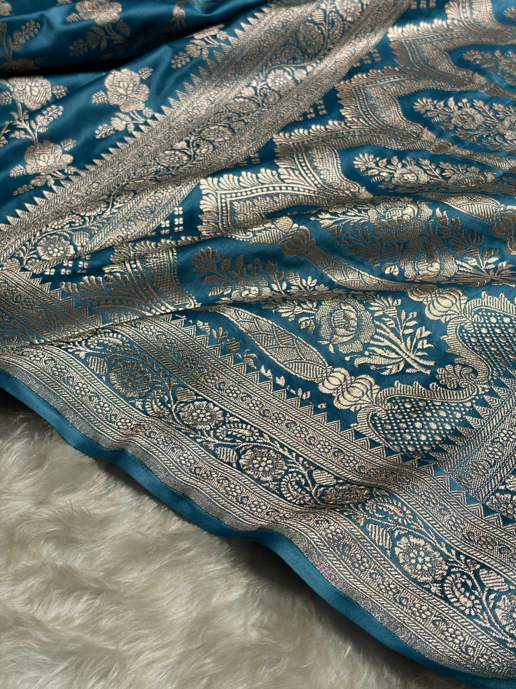 Sky Blue Floral Jaal Mashru Silk Saree  MS28