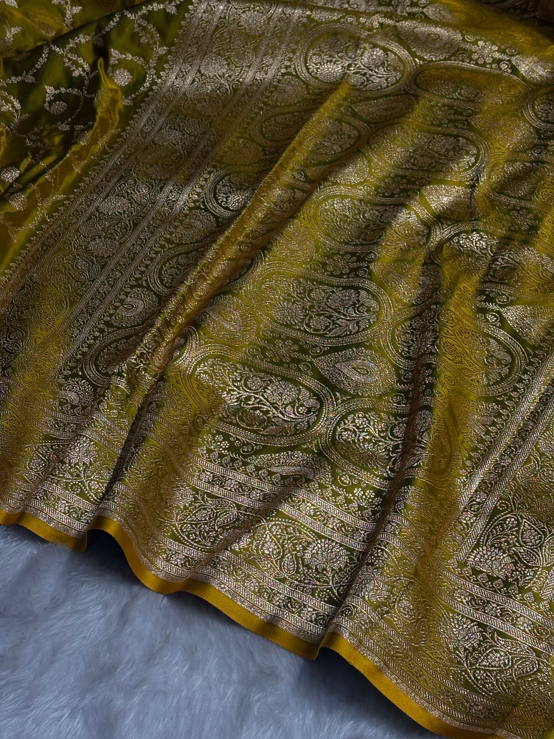 Liril Green Floral Jaal Pattern Satin Katan Silk saree SK55