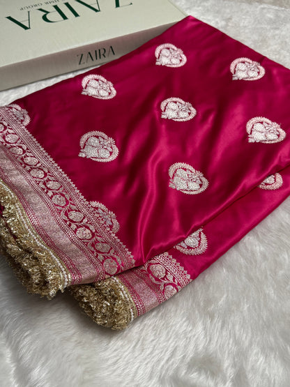 Rani Minakari Boota Mashru Silk Saree With Gota Patti