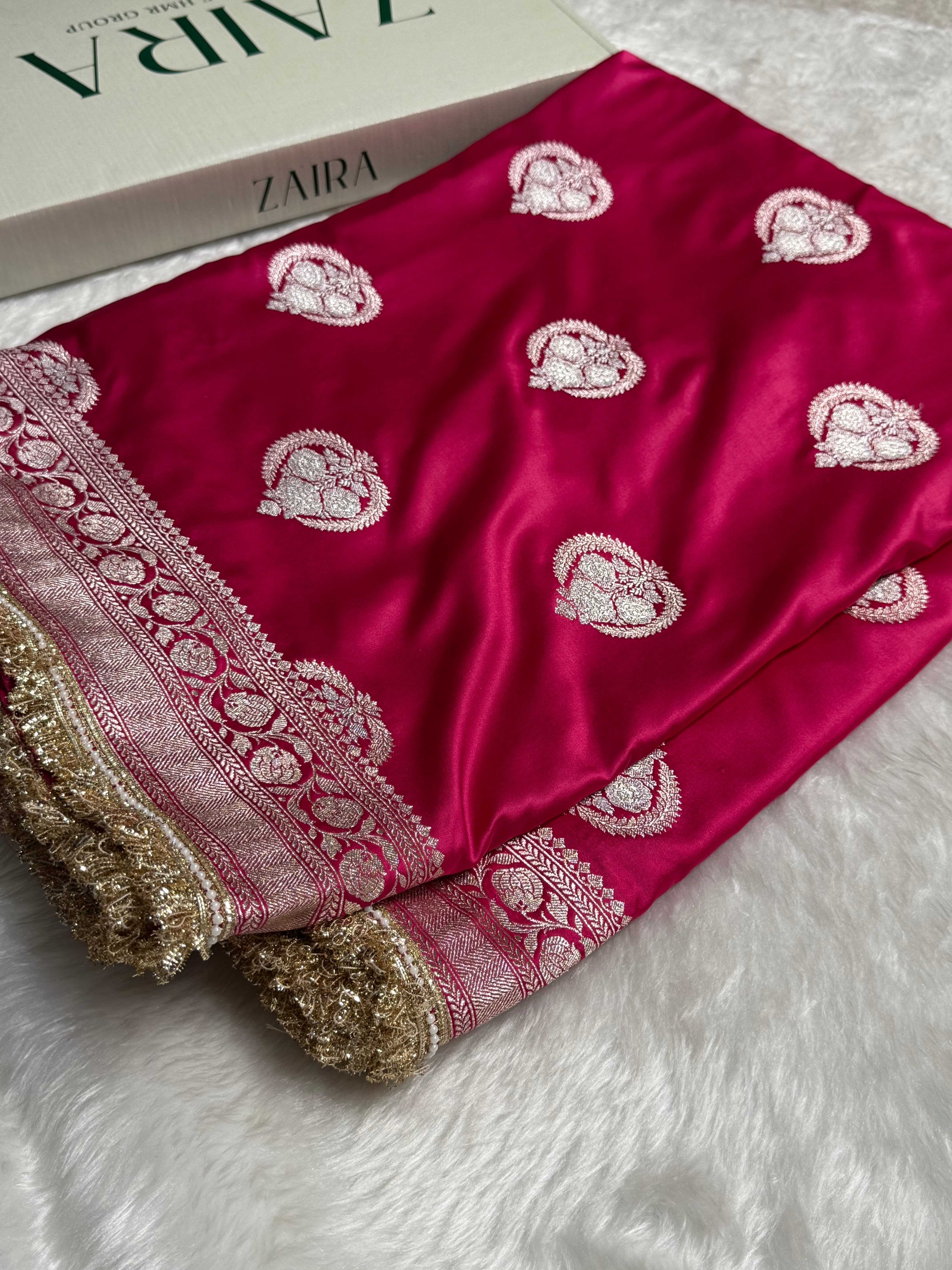 Rani Minakari Boota Mashru Silk Saree With Gota Patti