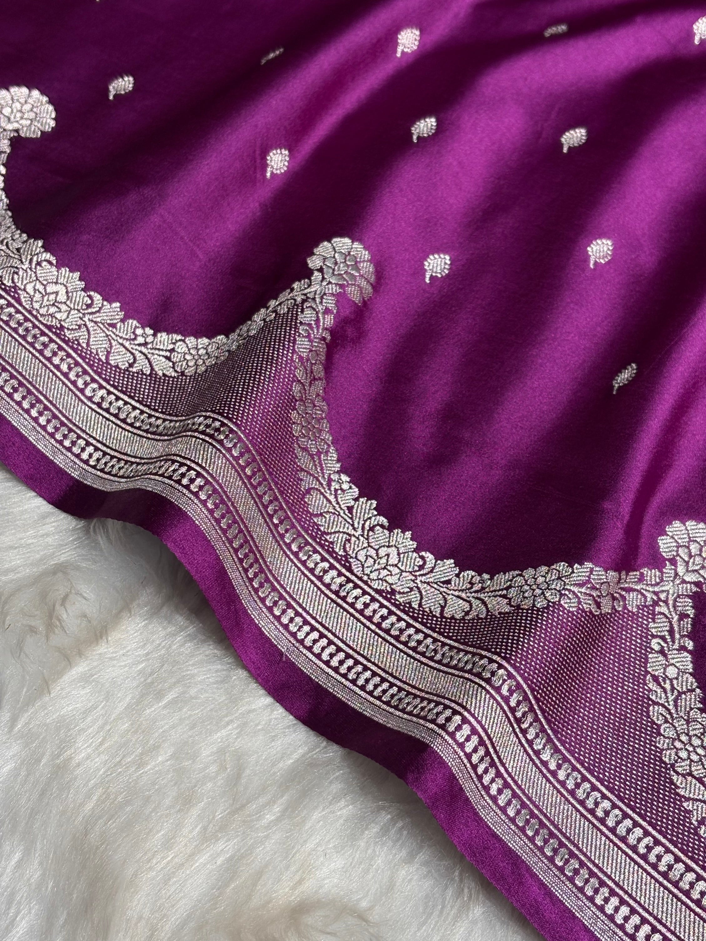 Wine Shades Scallop Mashru Silk Saree MS60