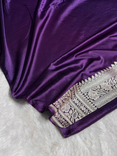 Purple Shades Banarasi Minakari Mashru Silk Saree With Cross Pattern MCS02