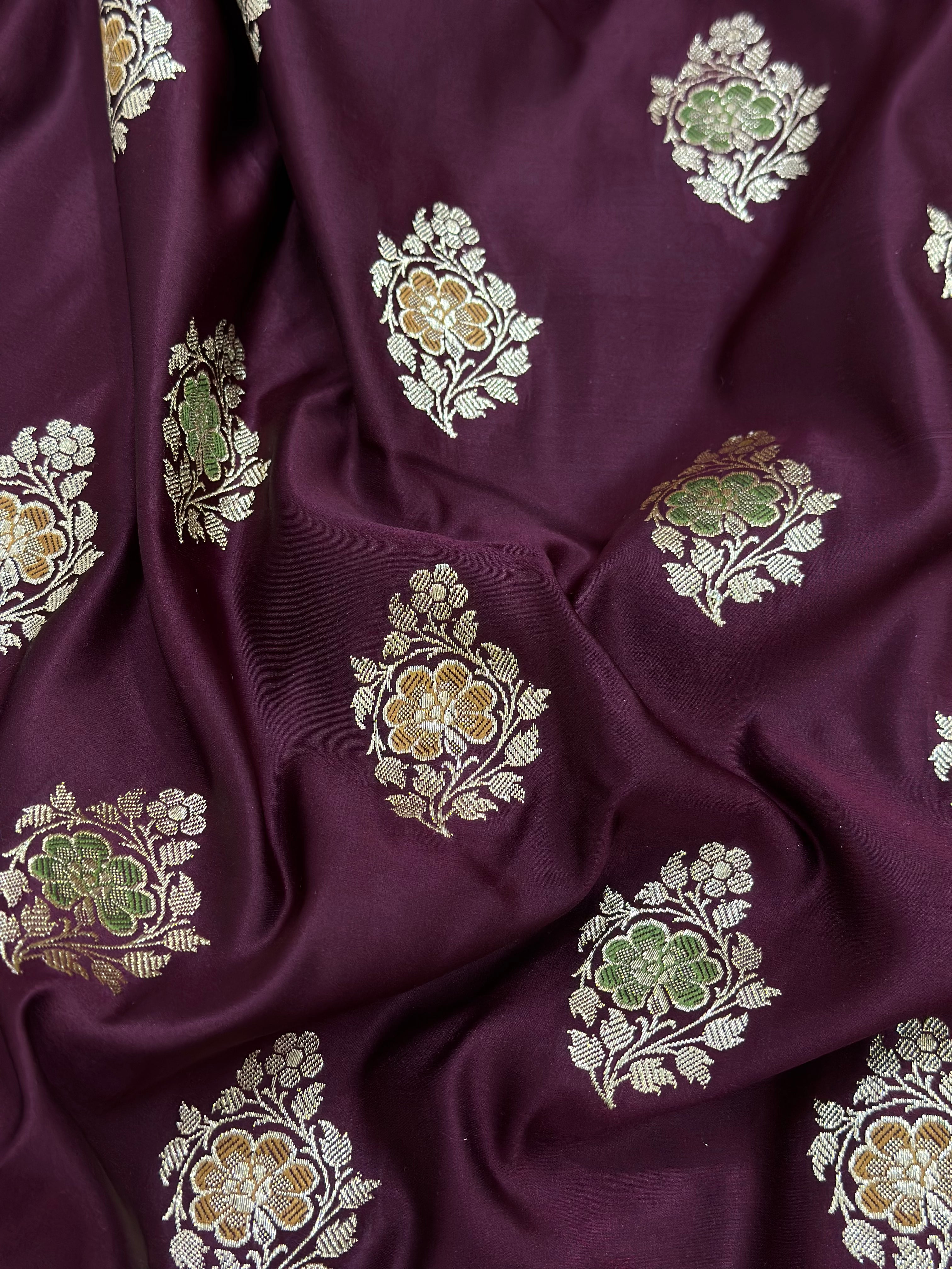 Mashru Katan Meena Silk Saree in Chocolate Shades.