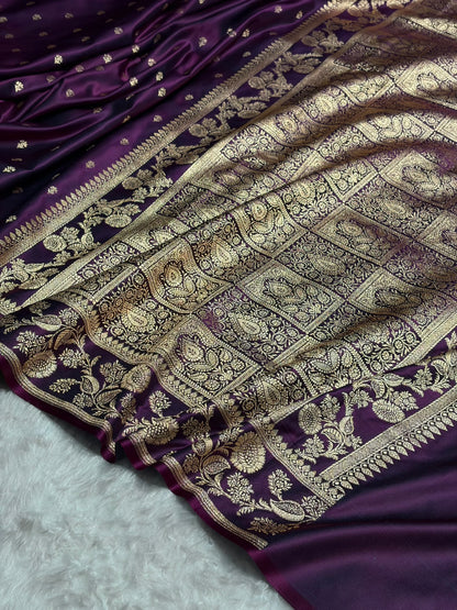 Wine Shades Floral Pattern Satin Katan Silk Saree SK77