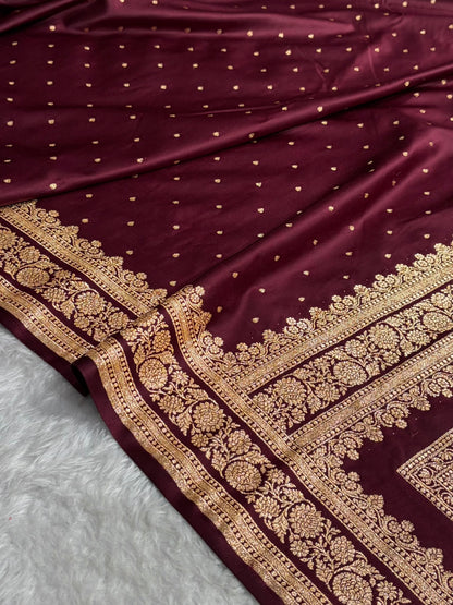 Banarasi Satin Katan Saree in Garnet Shades SK91