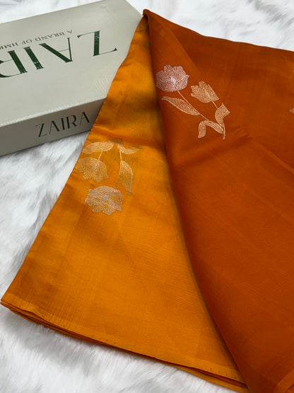 Rust Orange Ombre Shades Meena Boota Handwoven Raw Mango Silk RM-35