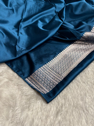 Banarasi Plain German Blue Shades With Minakari Pallu Mashru Silk Saree MCS82