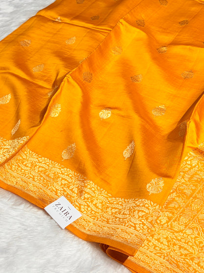 Mustard Shades Meena Boota Handwoven Raw Mango Silk RM-31