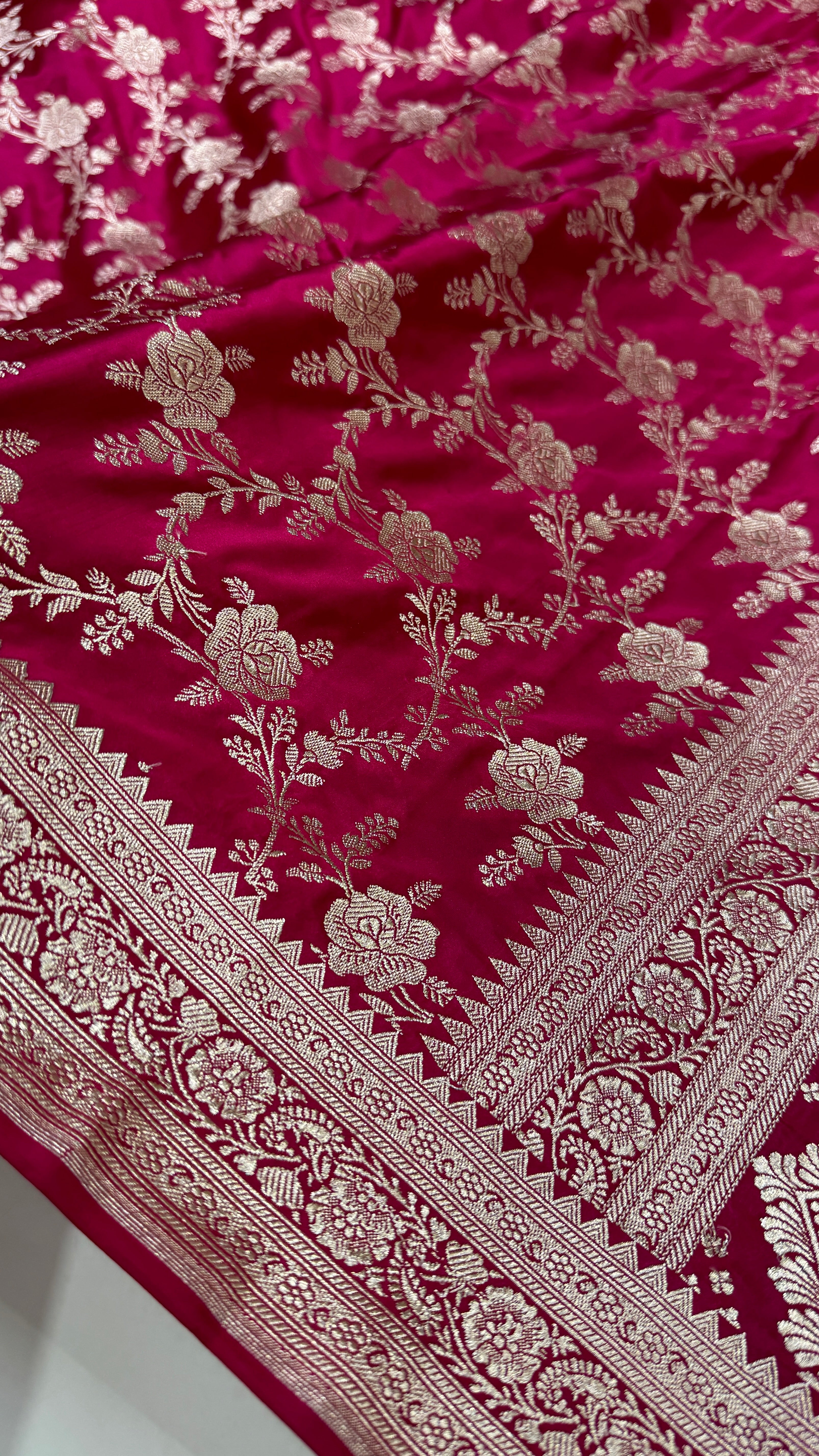 Ruby Pink Banarasi Jaal Mashru Silk Saree