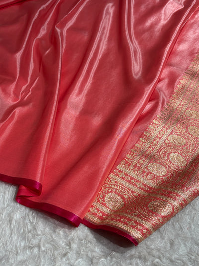 Banarasi Baby Pink Shades Cross Pattern Banarasi Satin Silk Saree SS52