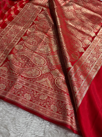 Banarasi Red Shades Cross Pattern Banarasi Satin Silk Saree SS51