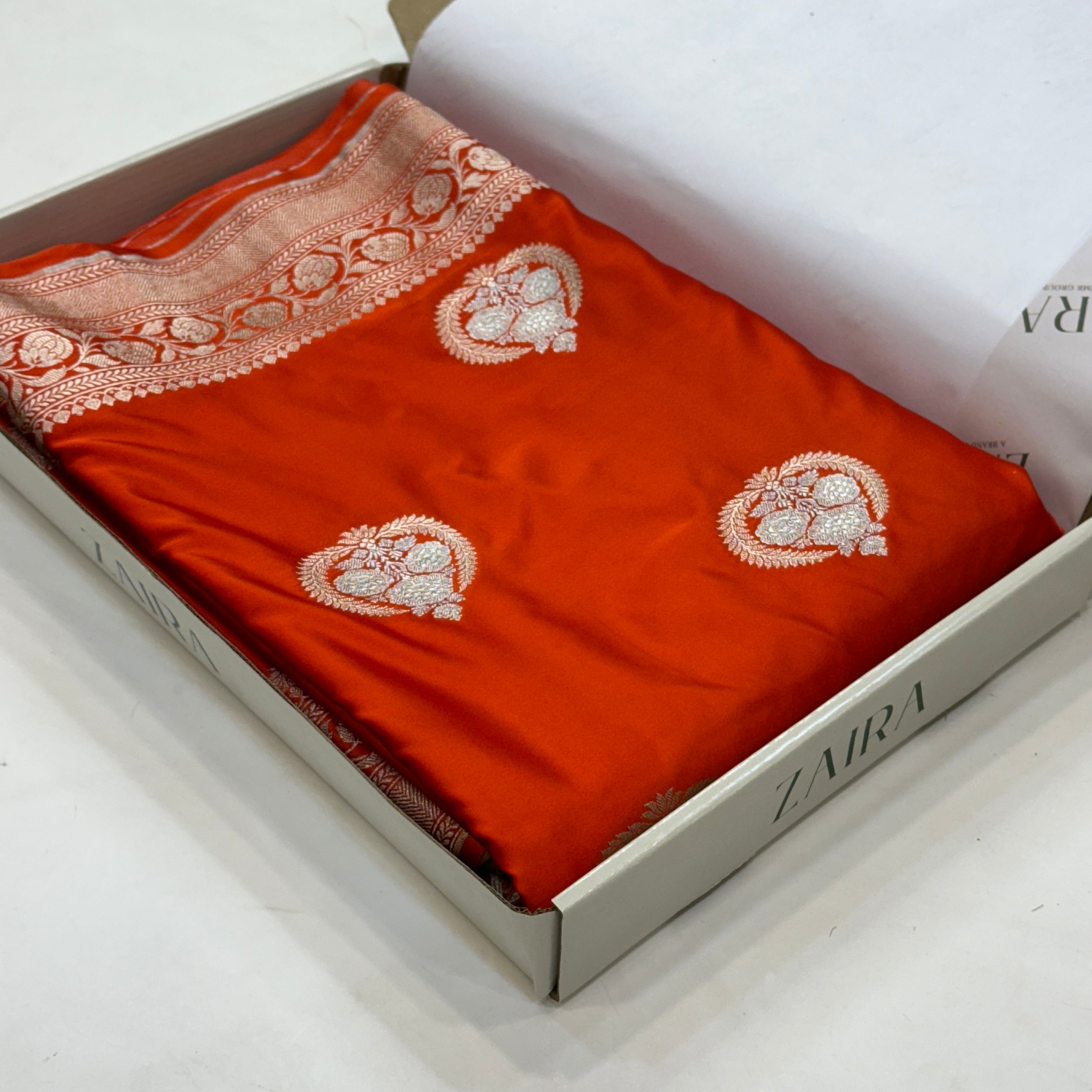 Orange Minakari Boota Mashru Silk Saree