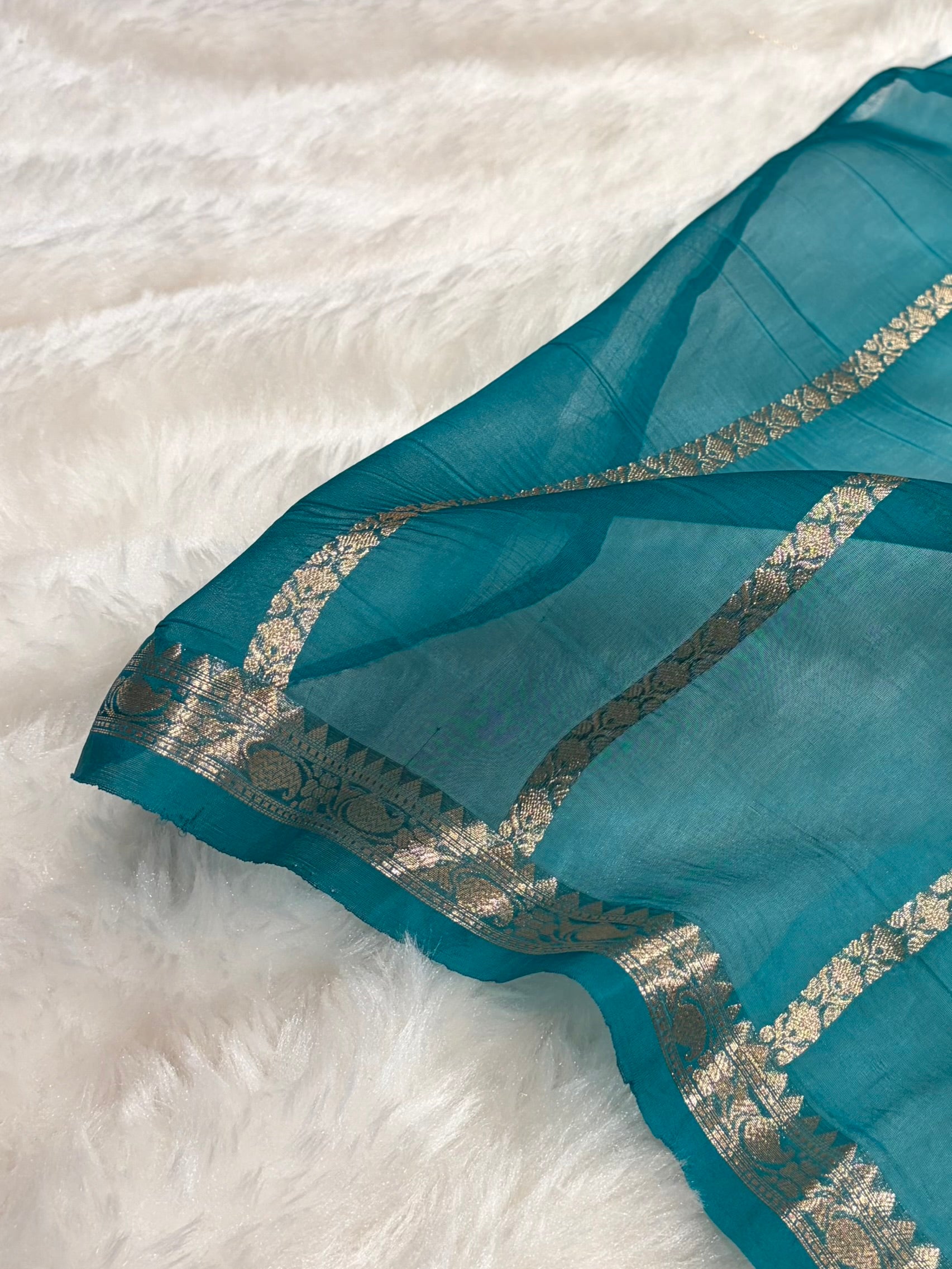 Banarasi Pure Organza Rama Shades Banarasi Silk Saree PO-35