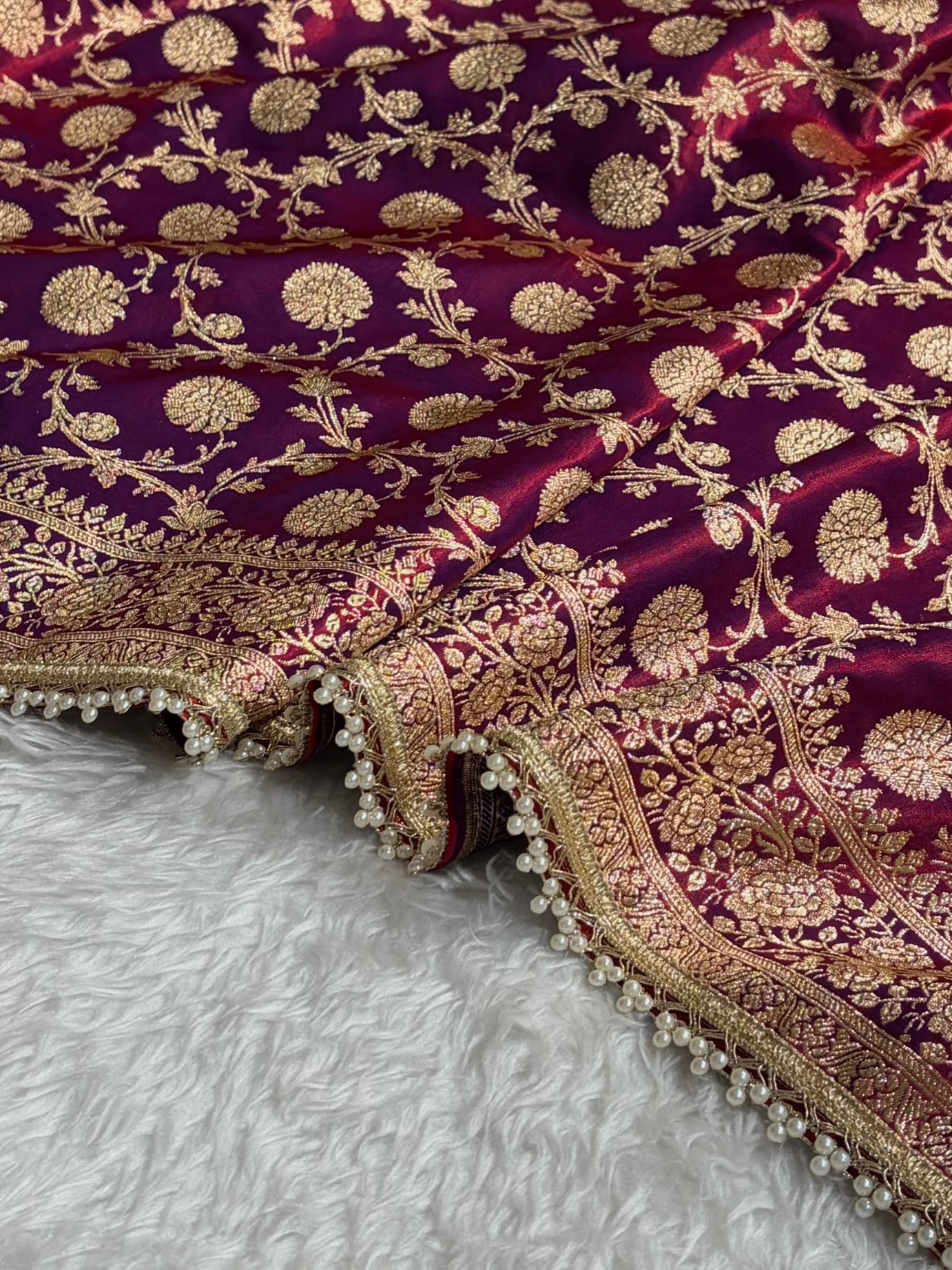 Banarasi Cross Magenta Satin Silk Saree with Gota Patti SSGP15