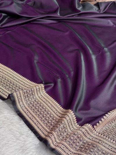 Banarasi Plain Cross Wine Shades With Minakari Pallu Mashru Silk Saree MS82