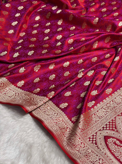 Reddish Magenta Shades Tanchoi Motif Mashru Silk Saree MST-10