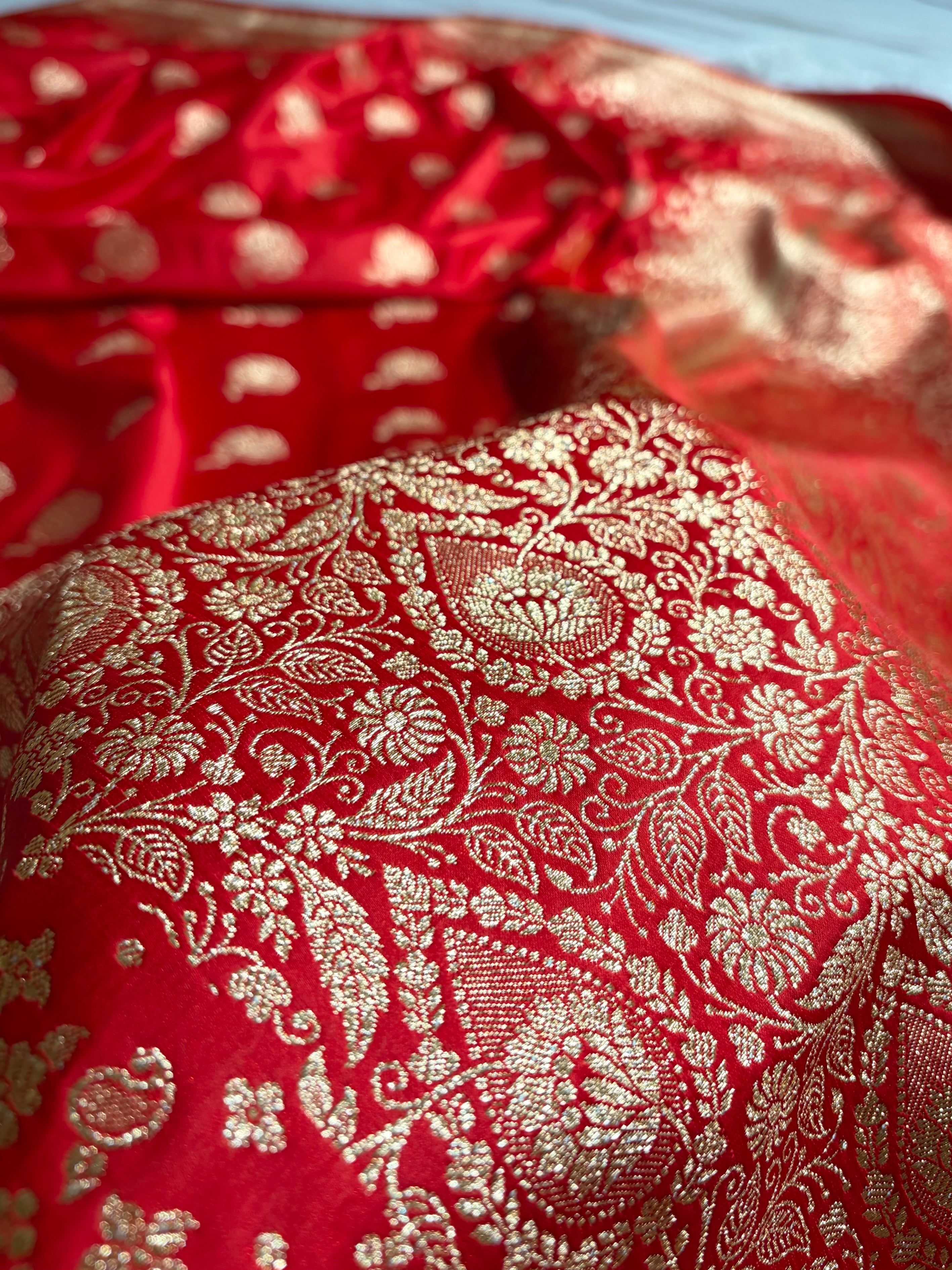 Banarasi Satin Katan Saree With Boota in Red Shades SK111