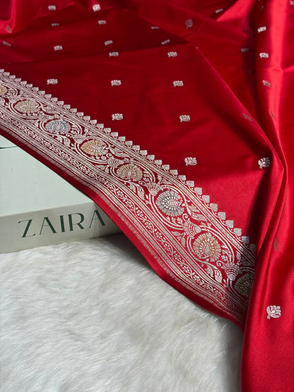 Banarasi Red Minakari Booti Mashru Silk Saree MS10