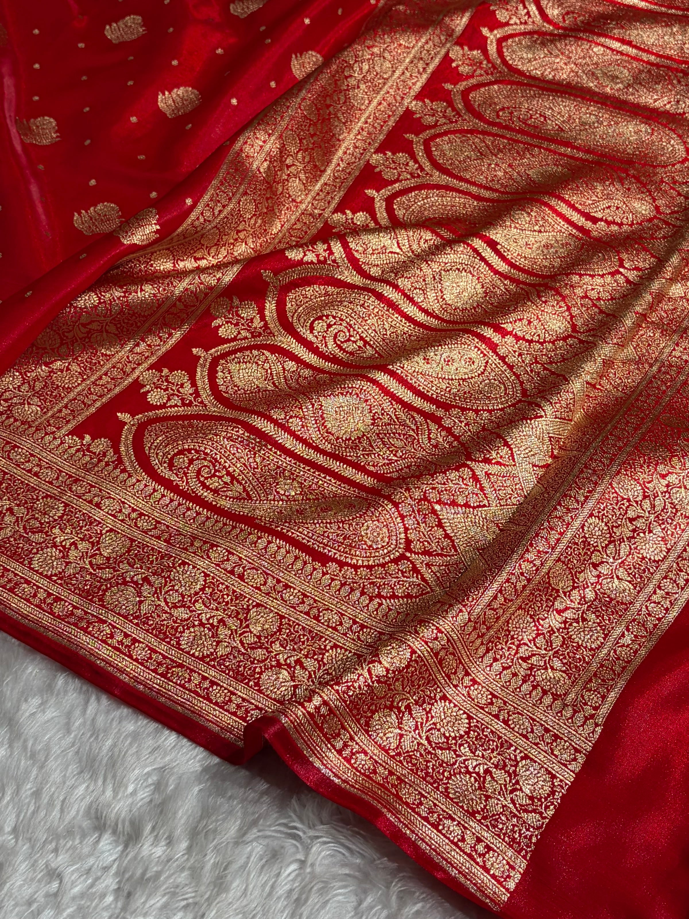 Banarasi Red Shades Booti Pattern Banarasi Satin Silk Saree SS59