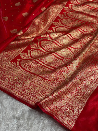 Banarasi Red Shades Booti Pattern Banarasi Satin Silk Saree SS59