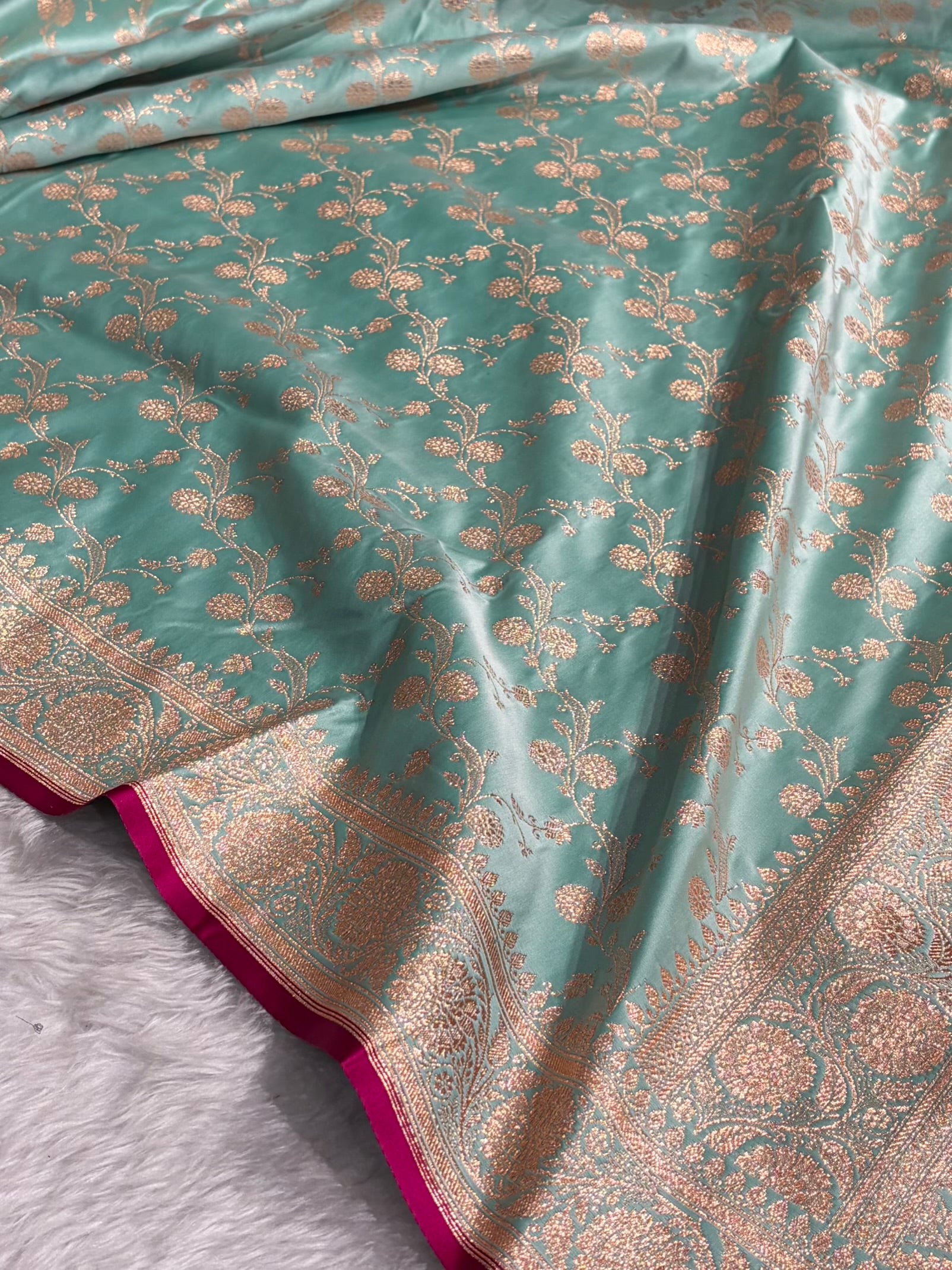 Bananas Sea Green Cross Satin Katan Silk Saree SK17