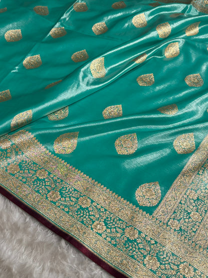 Ultra Light Weight Satin Silk Boota in Sea Green Shades SS05