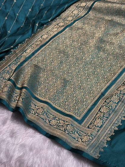 Dusty Rama Shades Satin Katan Silk Saree SK63