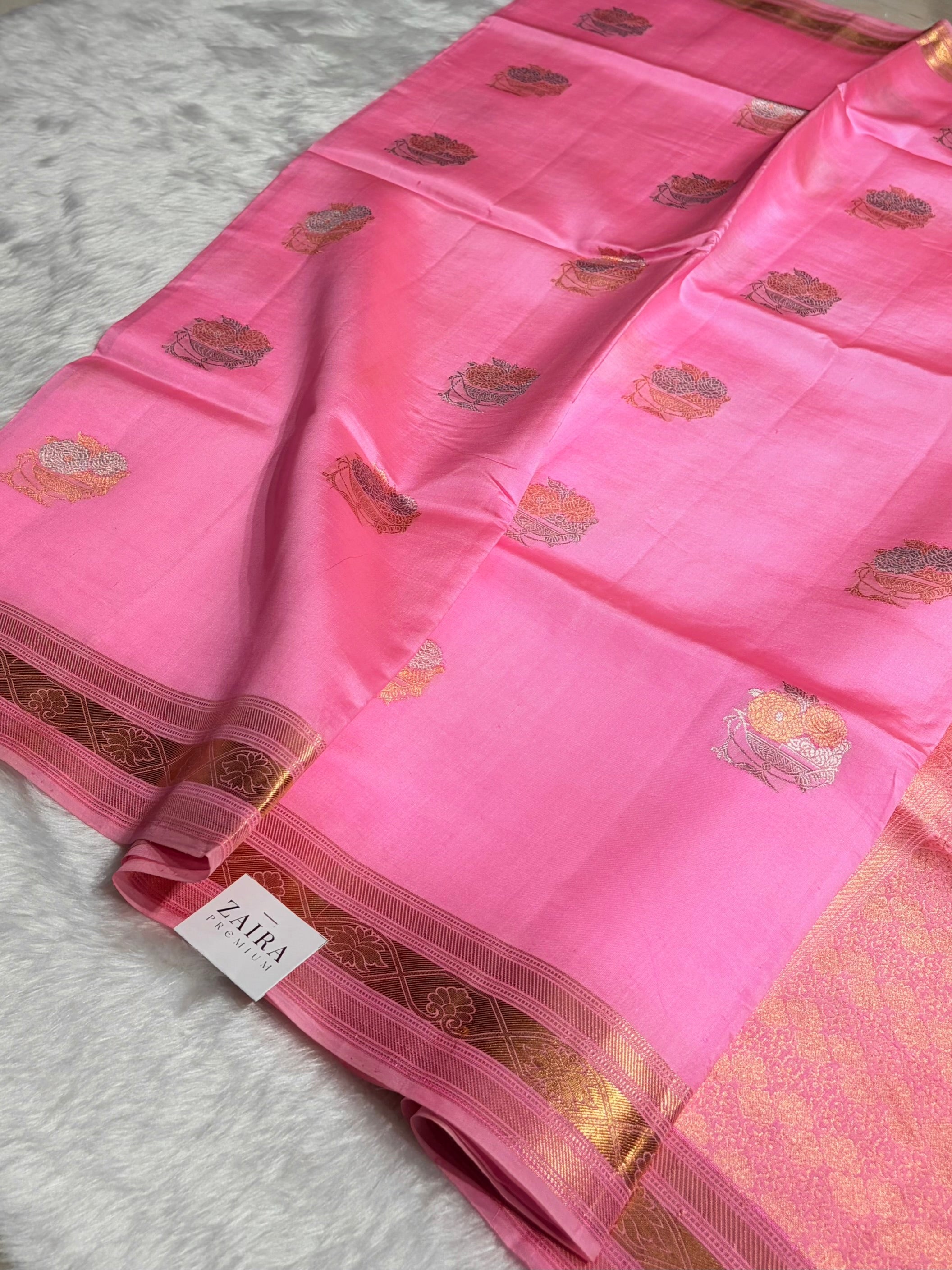 Baby Pink Boota Handwoven Raw Mango Silk RM-29