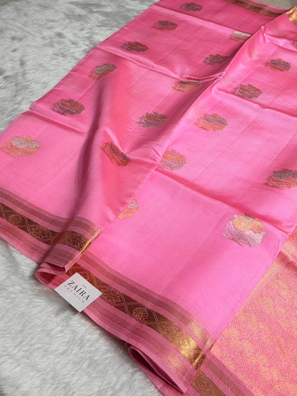 Baby Pink Boota Handwoven Raw Mango Silk RM-29