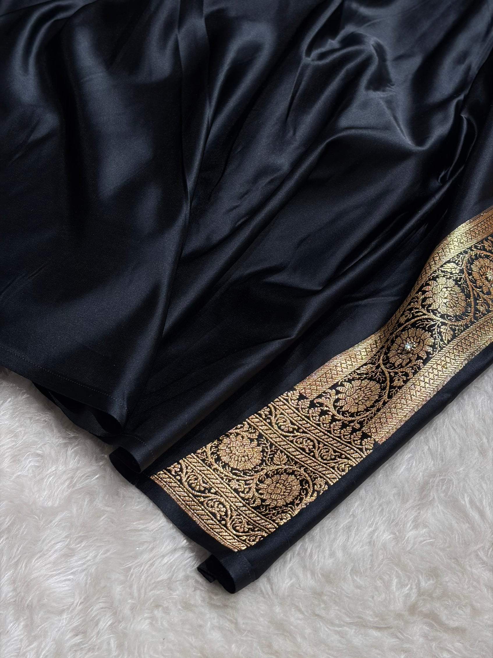 Banarasi Boota Katan Silk Saree In Black Shades With Ari Zardozi Work BSK02