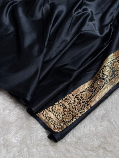 Banarasi Boota Katan Silk Saree In Black Shades With Ari Zardozi Work BSK02