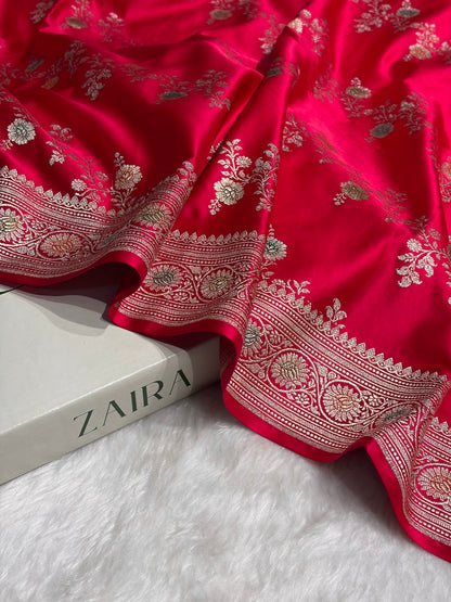 Dark Pink Minakari Banarasi Cross Mashru Silk Saree MS01