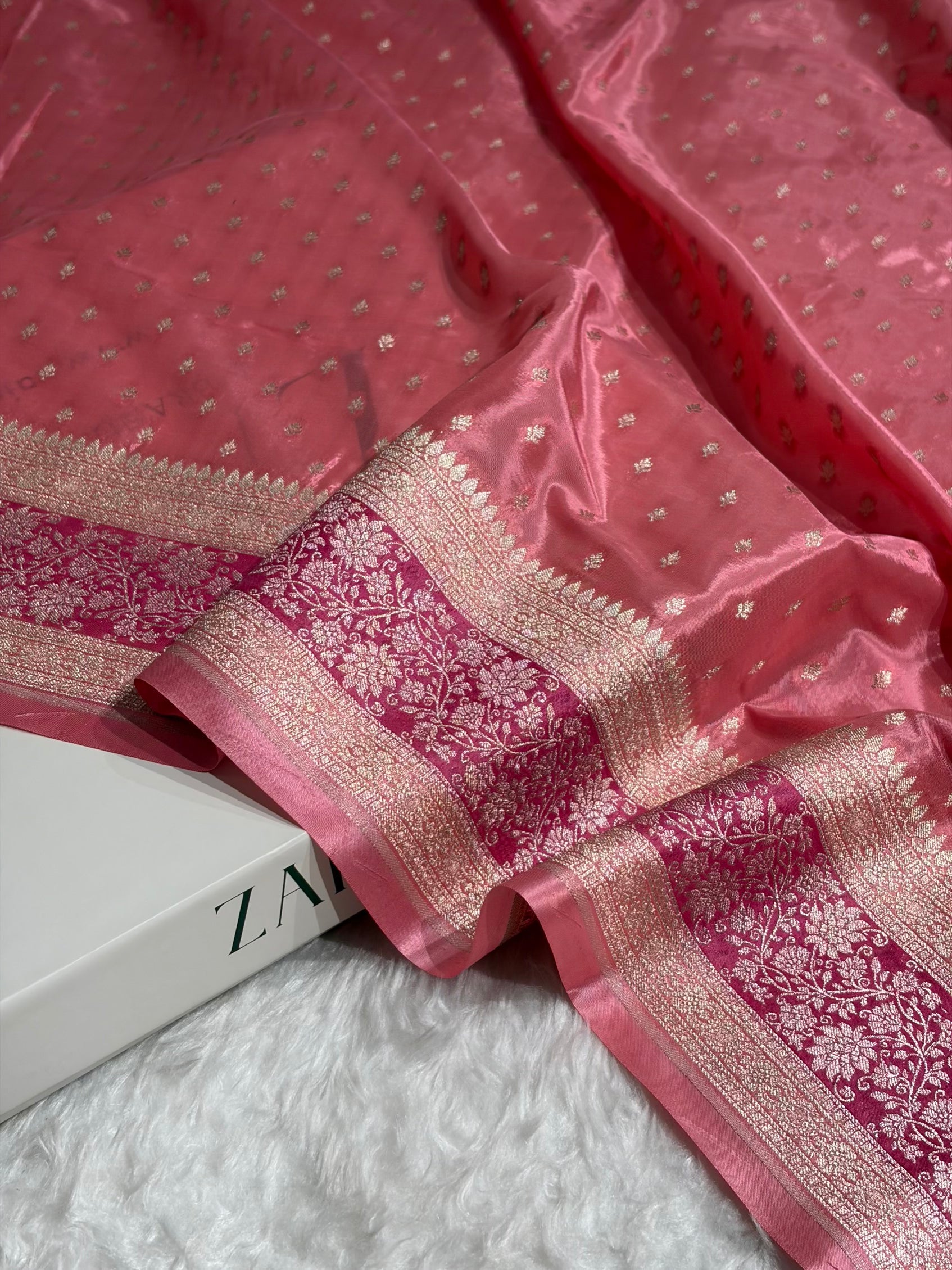 Peach Shades With Contrast Border Crepe Silky Katan Banarasi Saree CSK-06