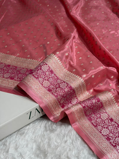 Peach Shades With Contrast Border Crepe Silky Katan Banarasi Saree CSK-06