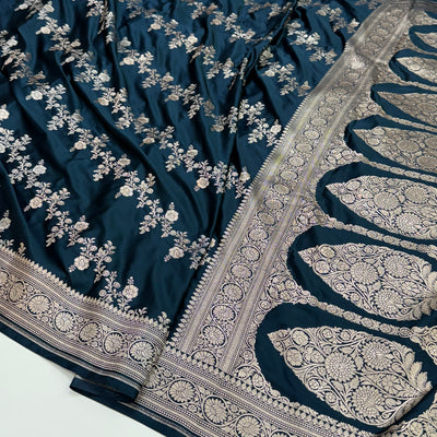 Banarasi Pattern Dark German Blue Shade Mashru Silk Saree MS01