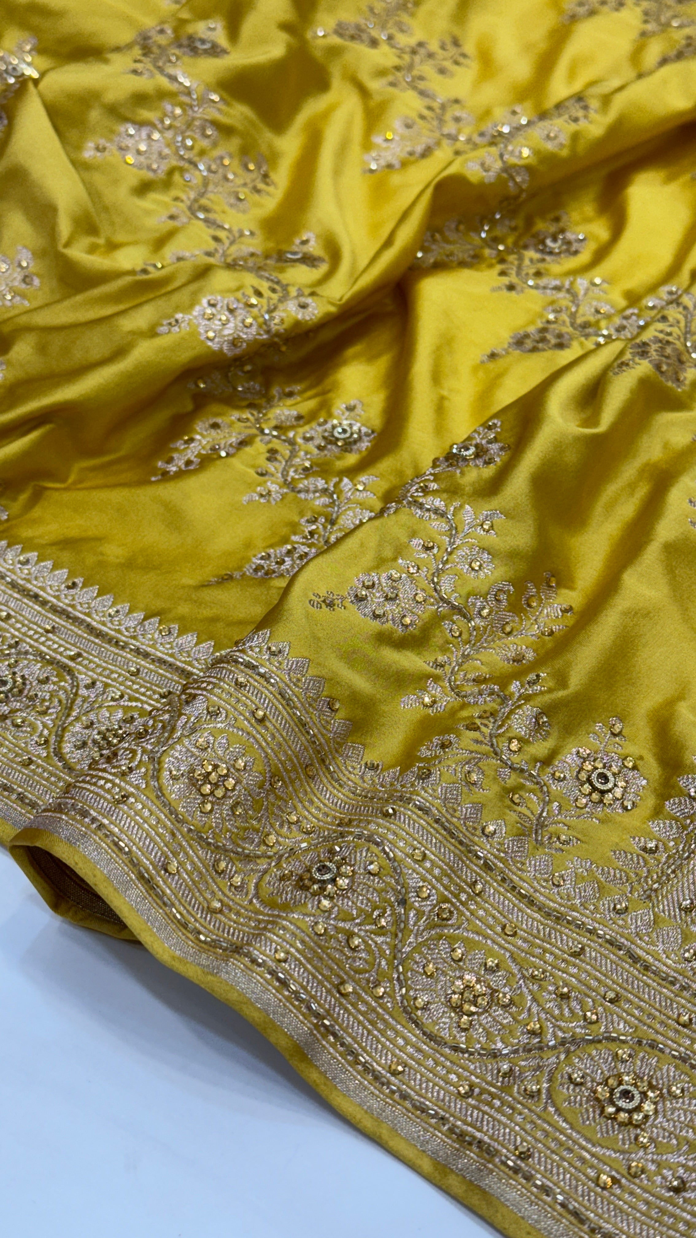 Lemon Mustard Mashru Silk with Ari and Stone BSC1