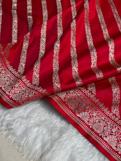 Pinkish Red With Floral Border Mashru Silk Saree MSM-98
