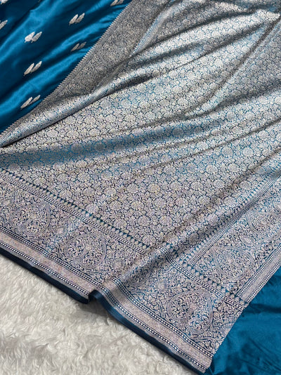 Banarasi Floral Booti Pattern in Dark Firozi Shades Floral Mashru Silk Saree MCS102
