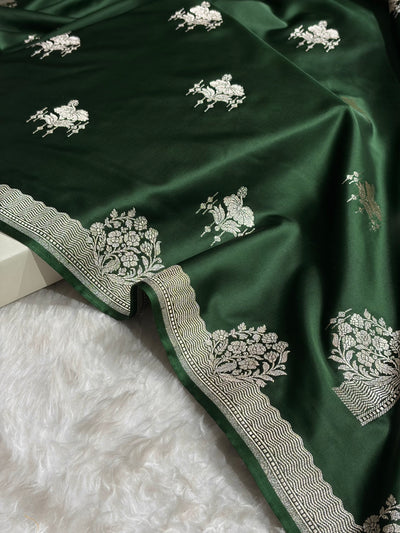 Banarasi Bottle Green Shades Floral Mashru Silk Saree MCS87