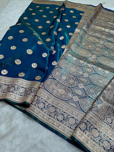 Peacock Green Chand Tara Satin Silk Saree SS04