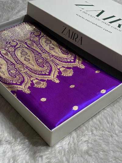 Banarasi Purple Shades Booti Pattern Banarasi Satin Silk Saree SS62