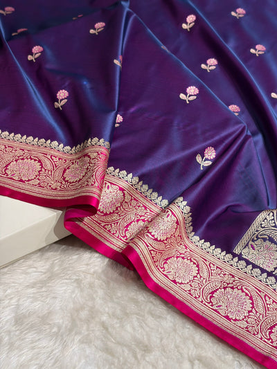 Cross Magenta / Rani Shades Banarasi Booti Pattern Mashru Silk Saree MSM-137