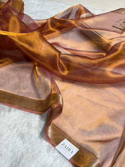 Copper Shades Pure Tissue Silk Saree with Brocade Blouse PT-09