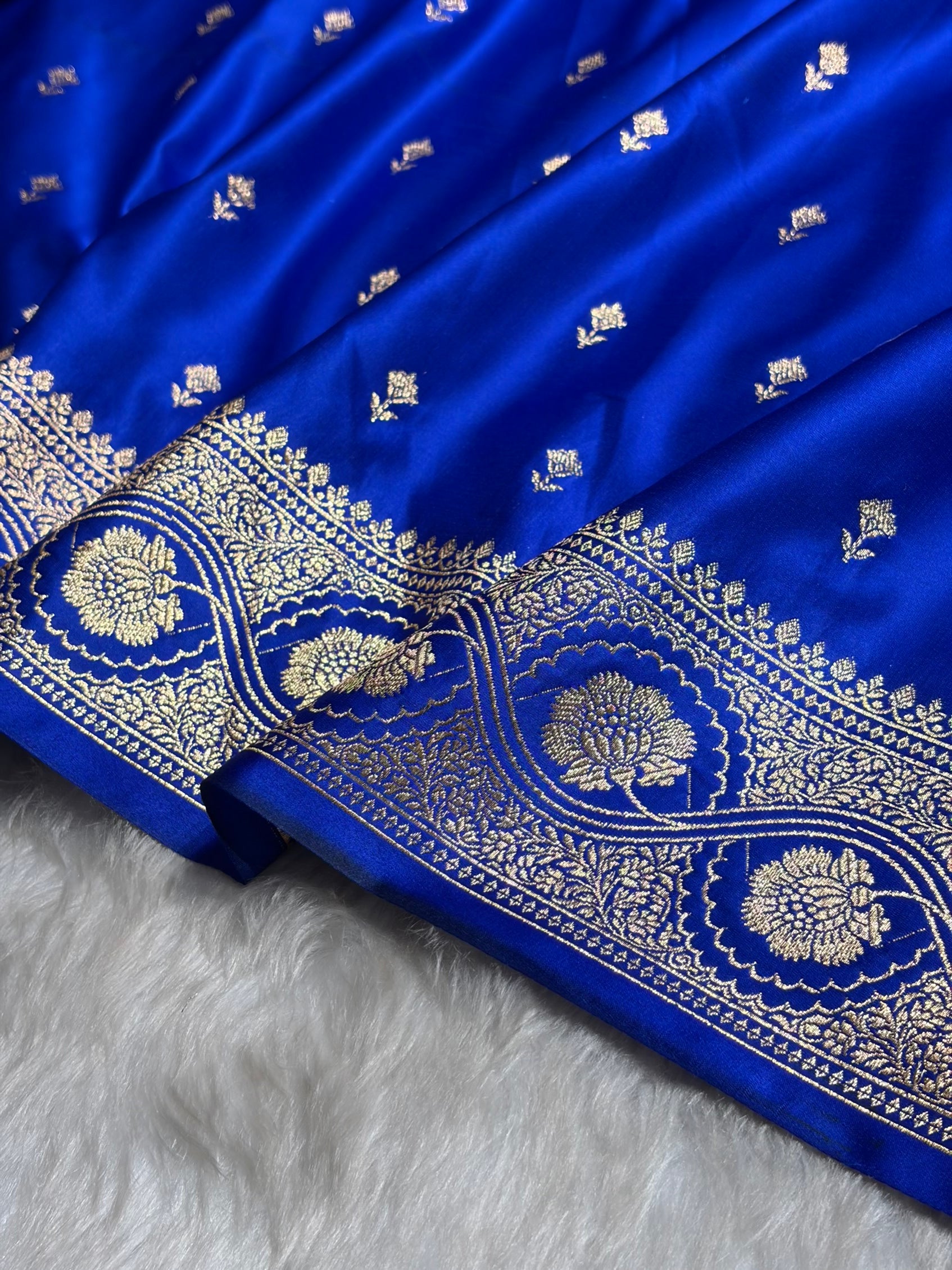 Royal Blue Booti Pattern Satin Katan Silk Saree SK54