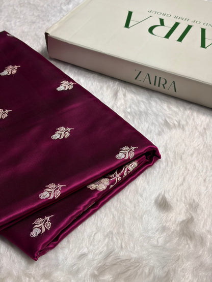 Wine Boota With Floral Border Mashru Silk Saree MSM-85