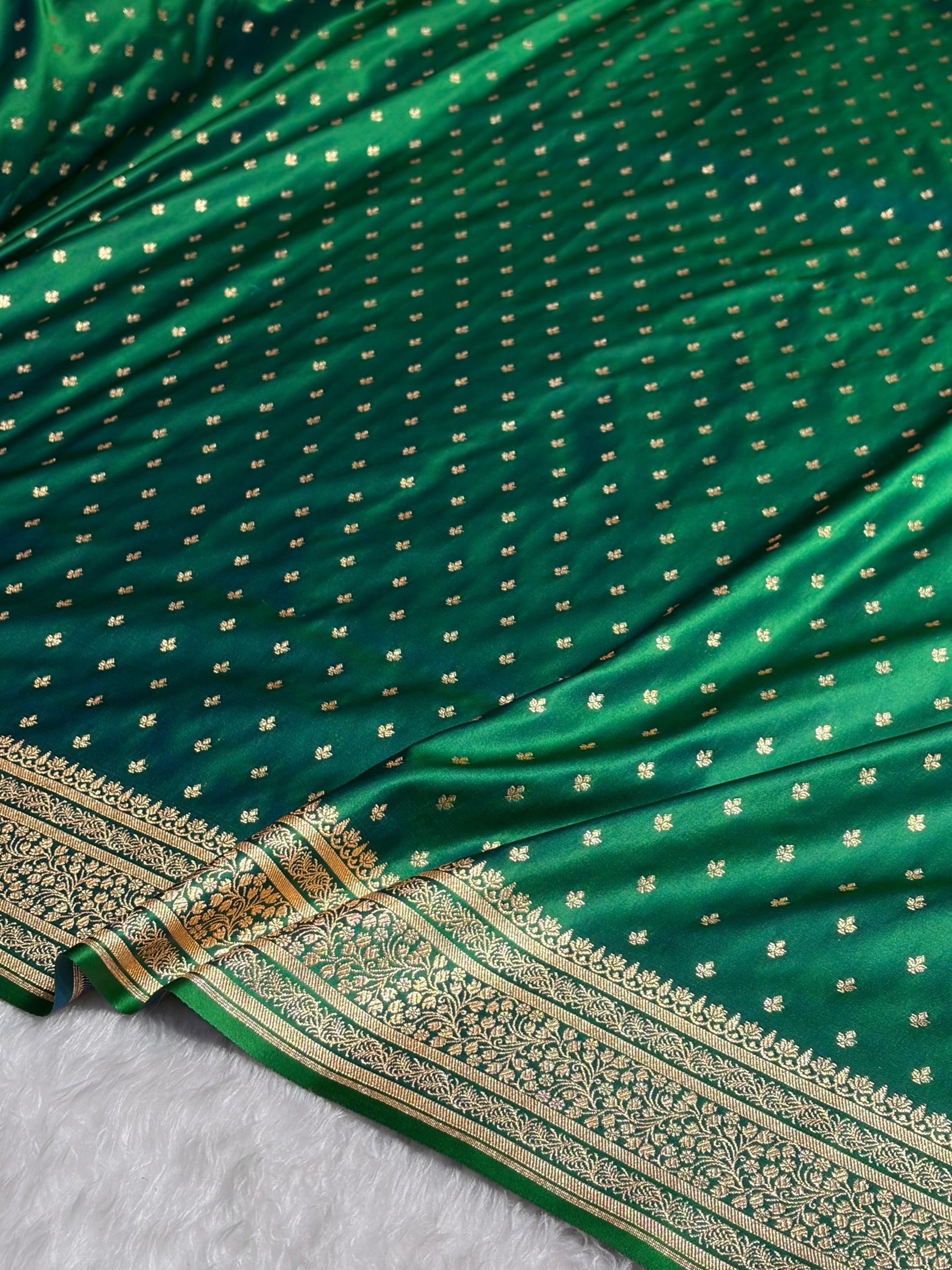 Banarasi Satin Katan Saree in Cross Green Shades SK88